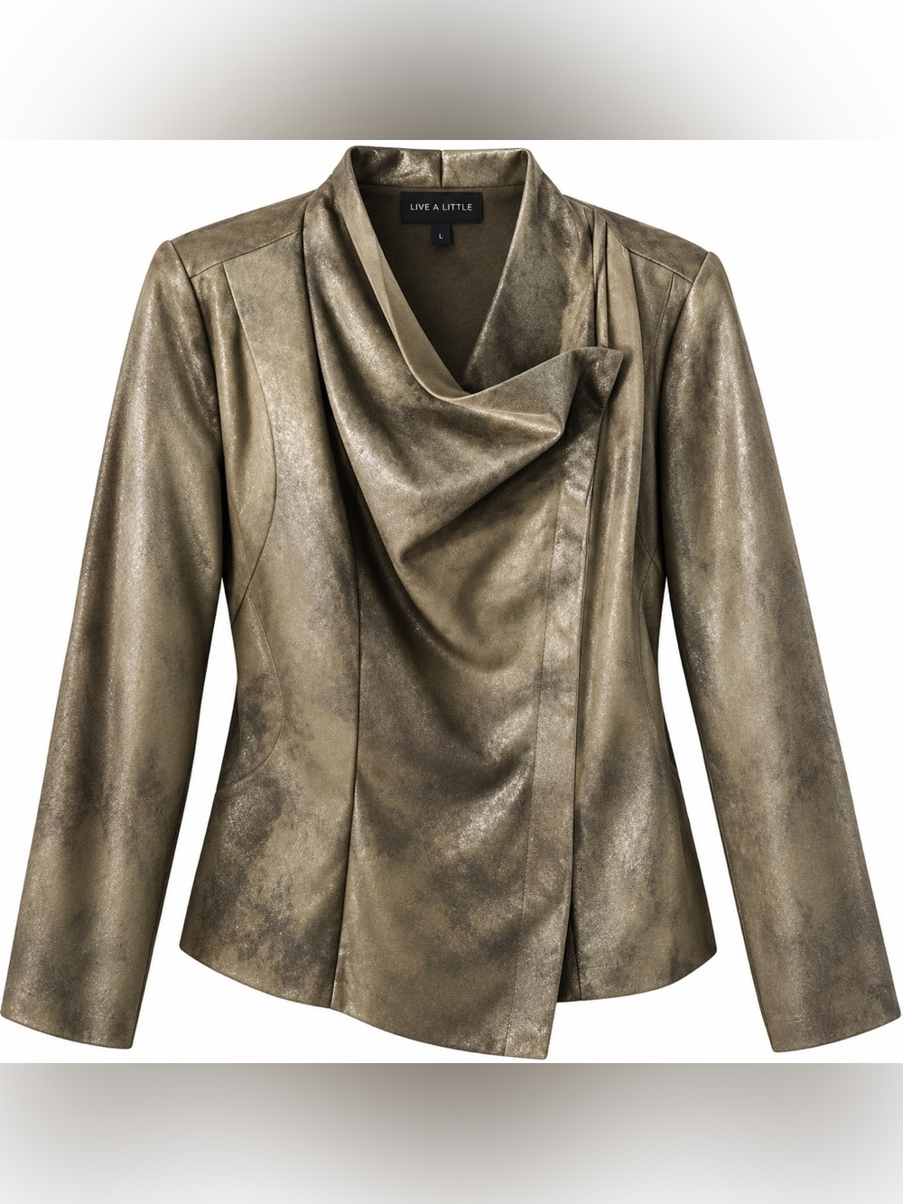 Live a Little Olive Metallic Drape Front Jacket